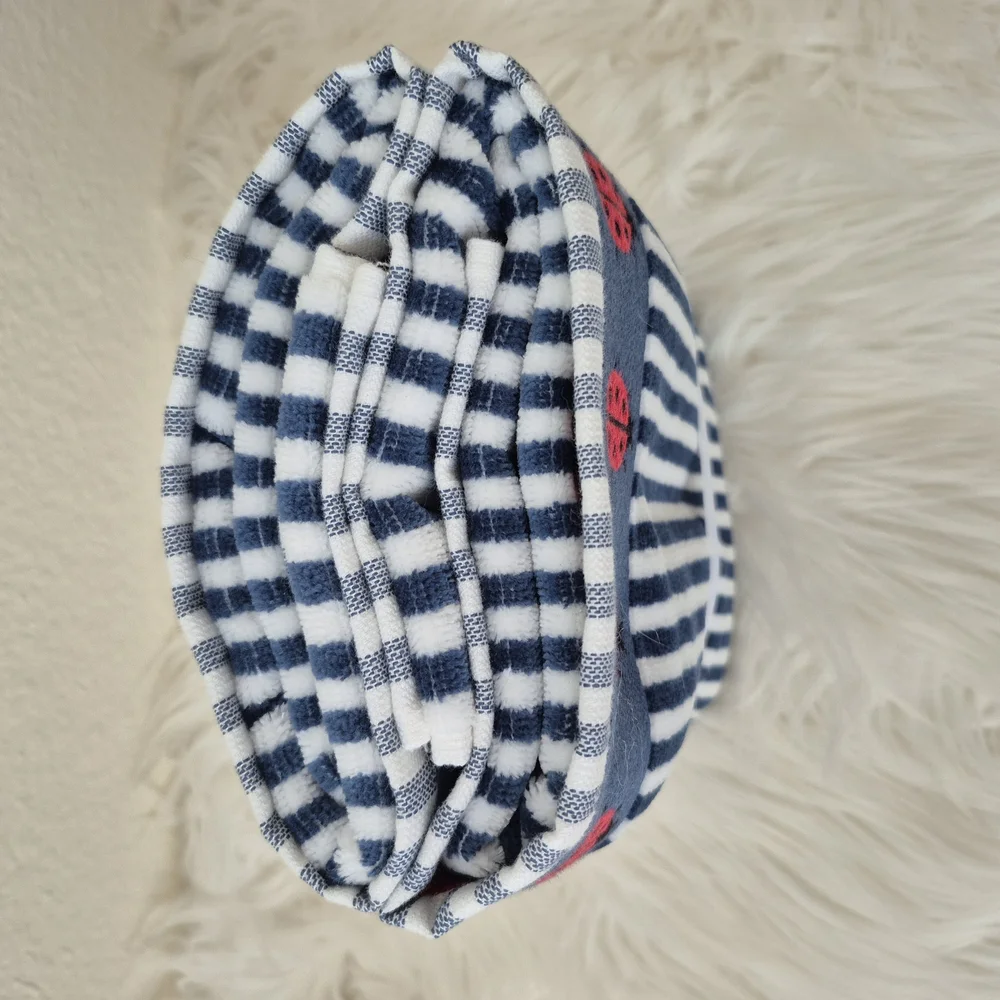 NEW Kassa Decor 100% Cotton Lady Bug Blue Striped 2pc Soft Hand Towel set